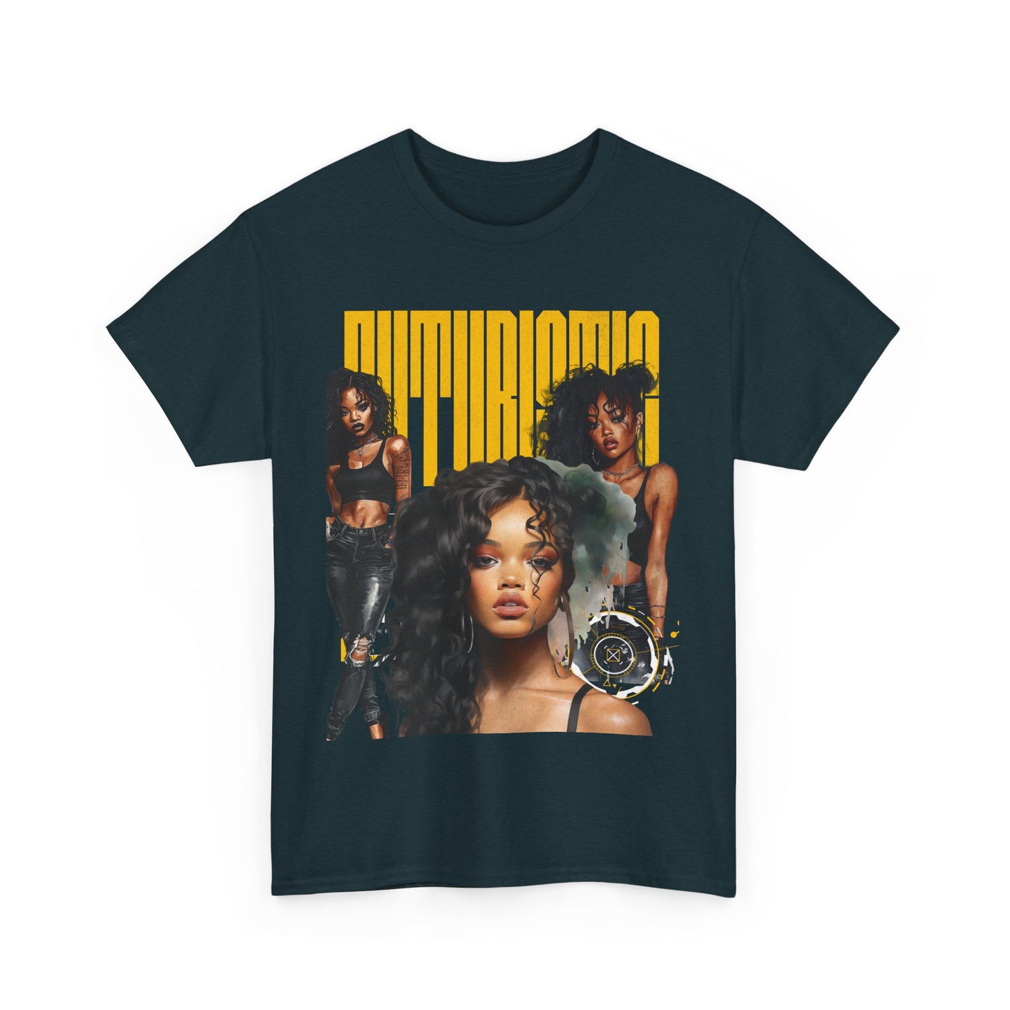 Crew neck Futuristic Yellow txt Tee