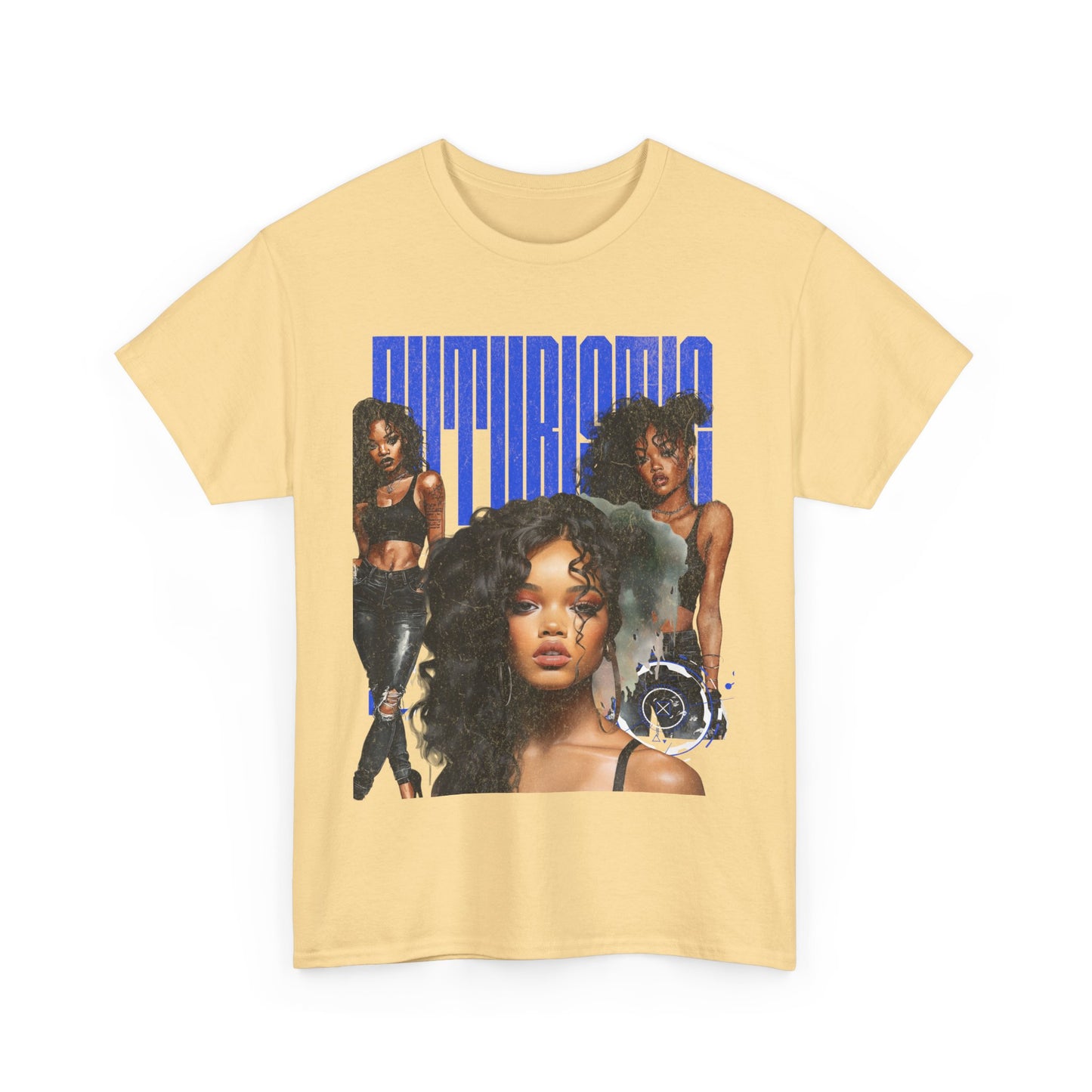 Crew neck Futuristic Blue txt tee