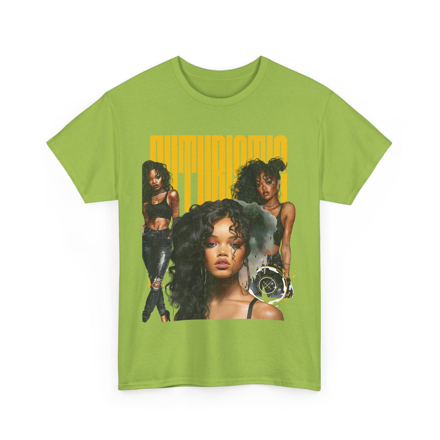 Crew neck Futuristic Yellow txt Tee