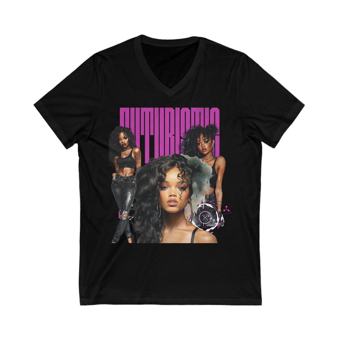 Futuristic Pink txt V-Neck