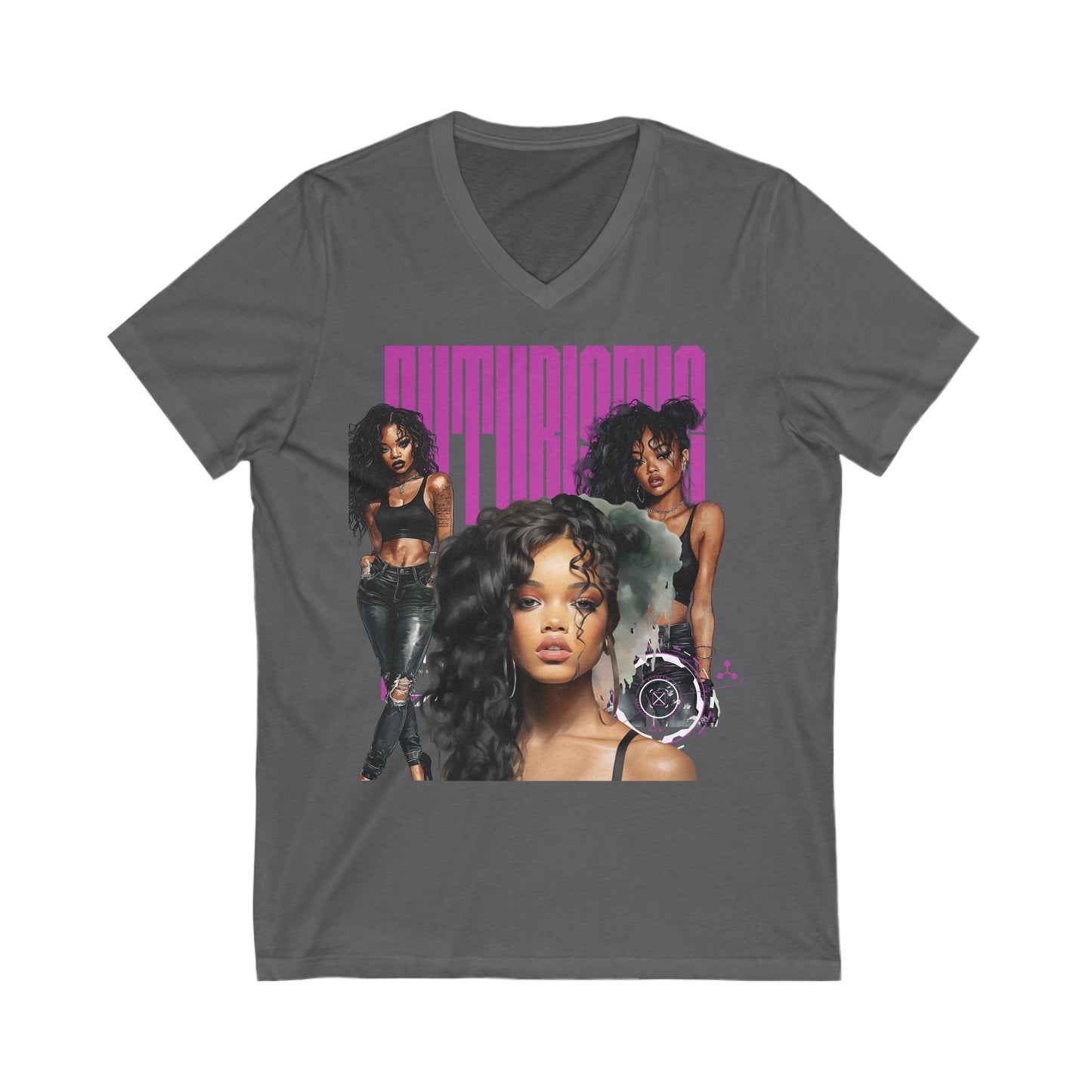 Futuristic Pink txt V-Neck