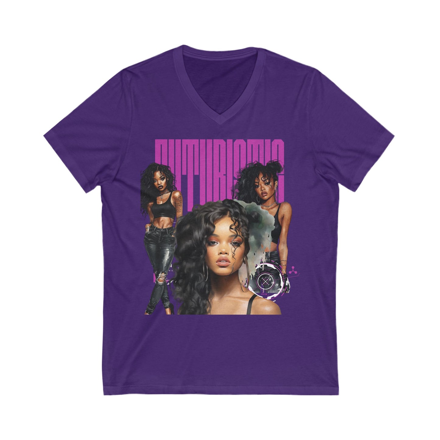 Futuristic Pink txt V-Neck