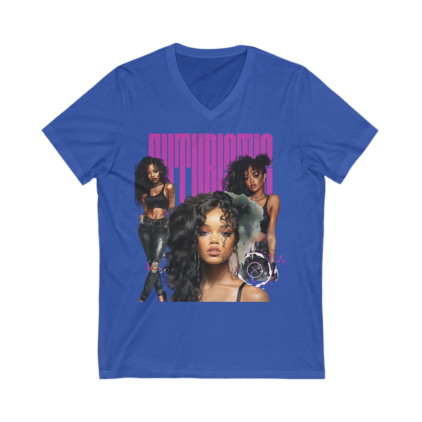 Futuristic Pink txt V-Neck
