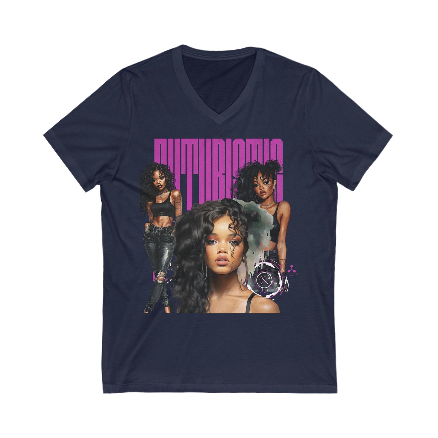 Futuristic Pink txt V-Neck