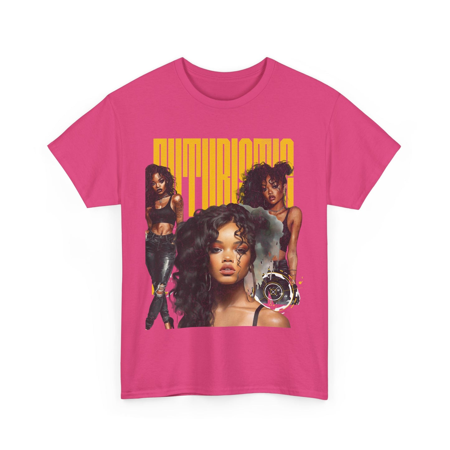 Crew neck Futuristic Yellow txt Tee