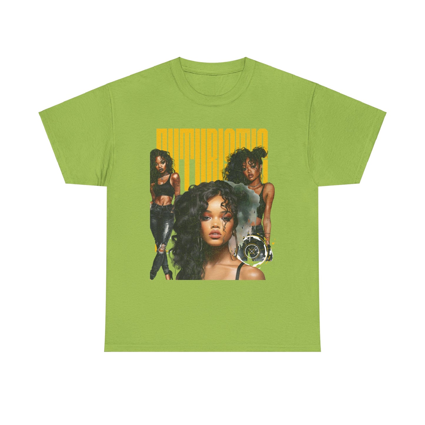 Crew neck Futuristic Yellow txt Tee