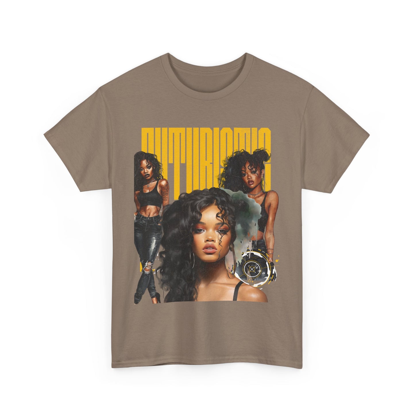 Crew neck Futuristic Yellow txt Tee