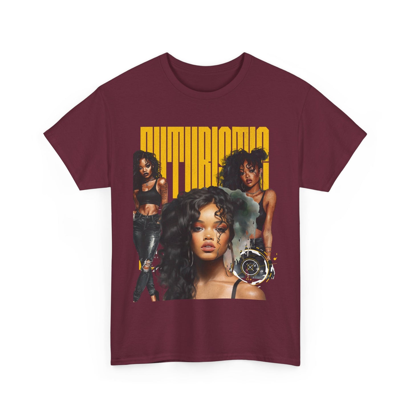Crew neck Futuristic Yellow txt Tee