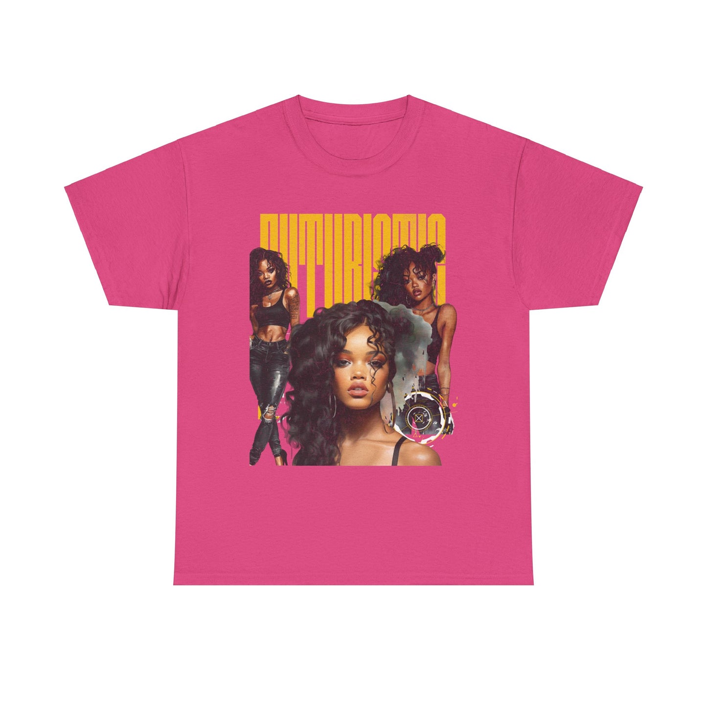 Crew neck Futuristic Yellow txt Tee