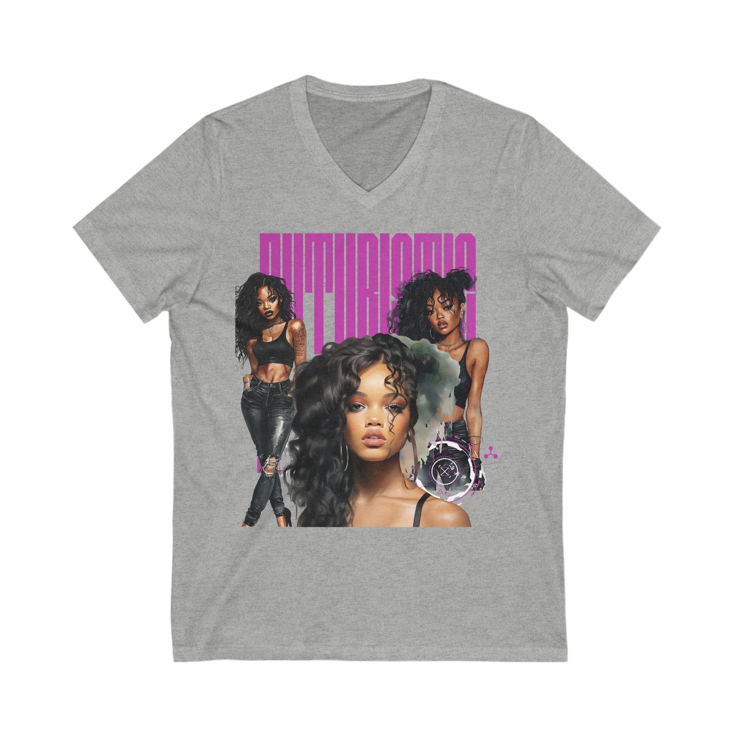 Futuristic Pink txt V-Neck