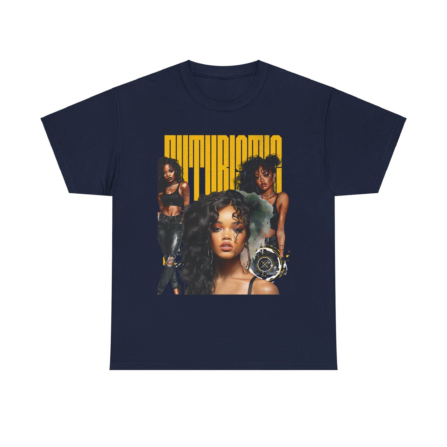 Crew neck Futuristic Yellow txt Tee
