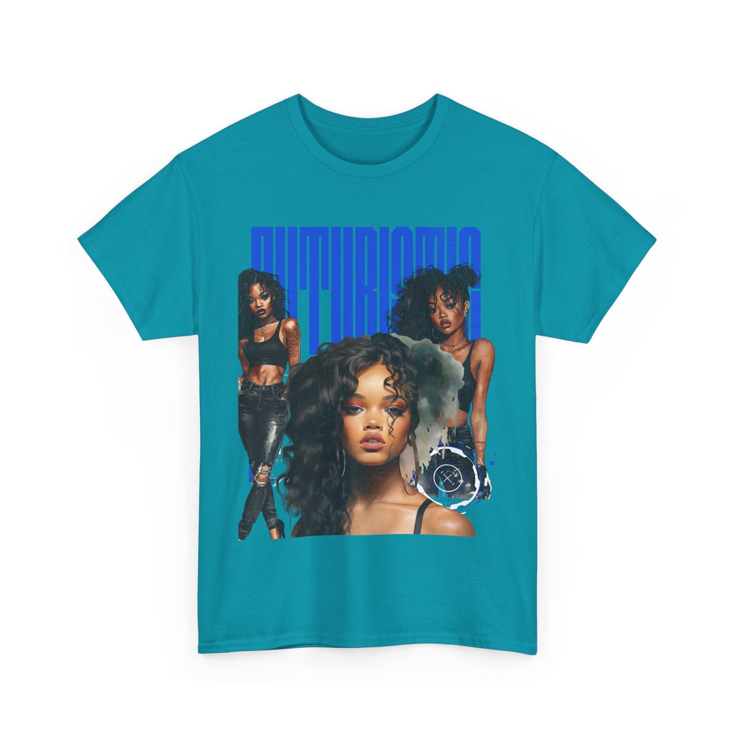 Crew neck Futuristic Blue txt tee