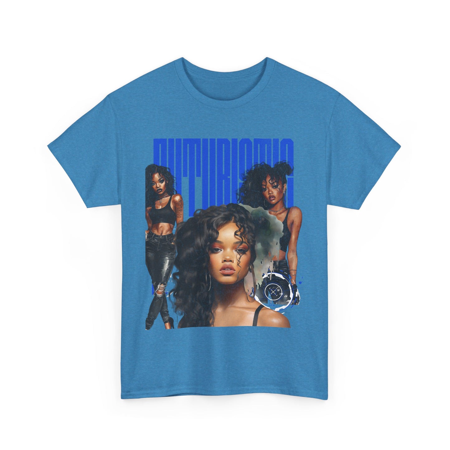 Crew neck Futuristic Blue txt tee